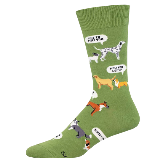 SockSmith® Men's New Dog, Who Dis Graphic Green Crew Sock MNC3047-GEE