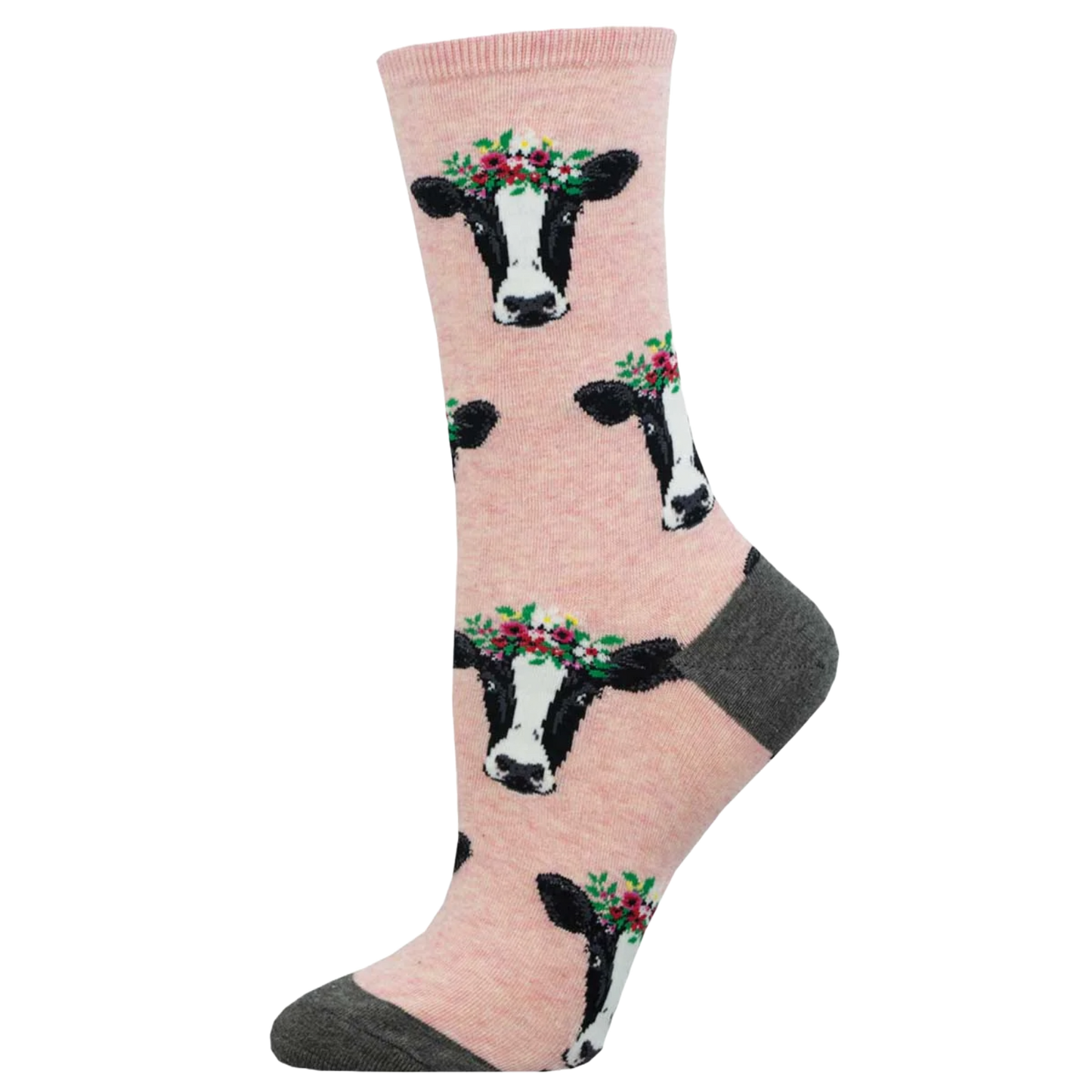 SockSmith® Ladies "Wow Cow" Graphic Baby Pink Crew Sock WNC3263-PHI