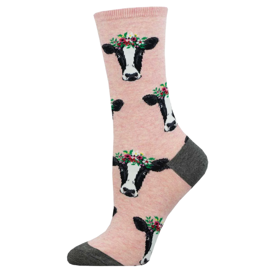 SockSmith® Ladies "Wow Cow" Graphic Baby Pink Crew Sock WNC3263-PHI