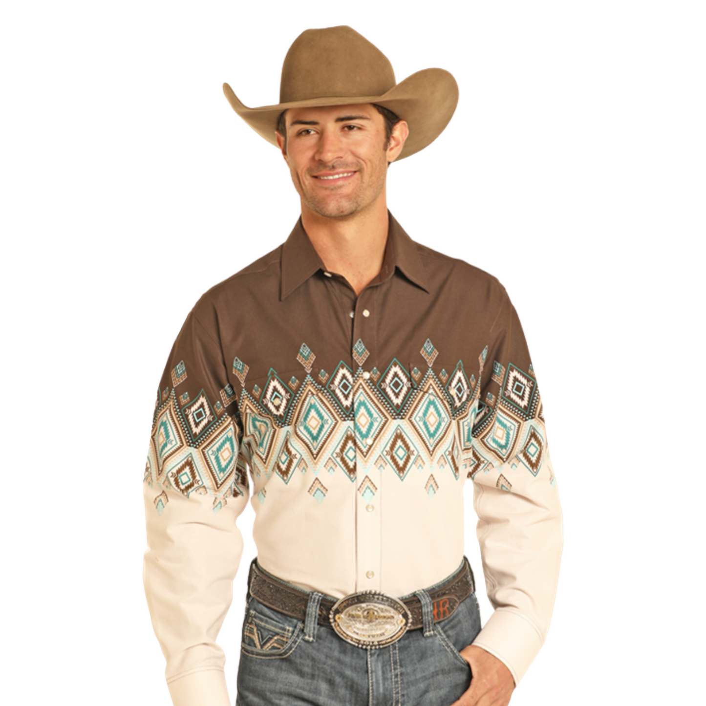 Panhandle Men's Aztec Boarder Dark Brown Snap Shirt SMN2S04459