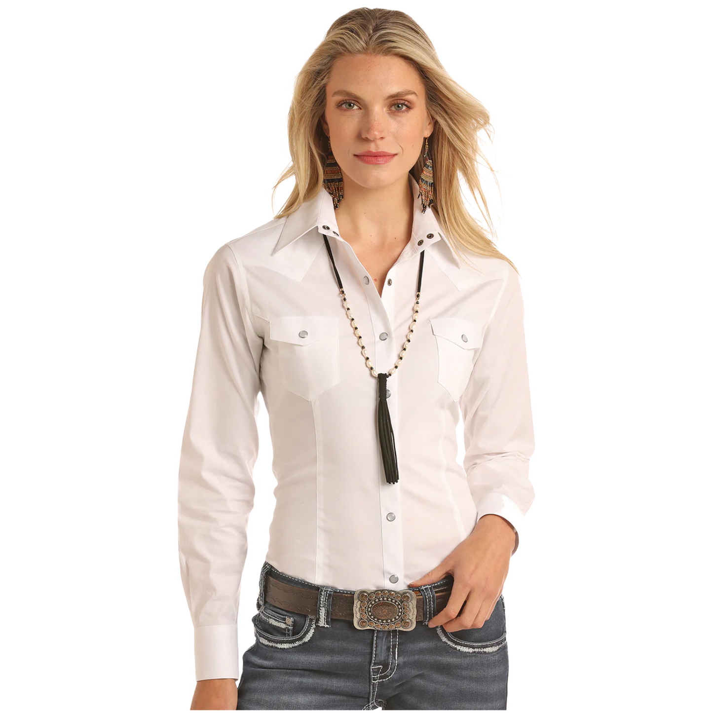 Panhandle Ladies Solid Poplin White Snap Shirt PWN2S04830-15