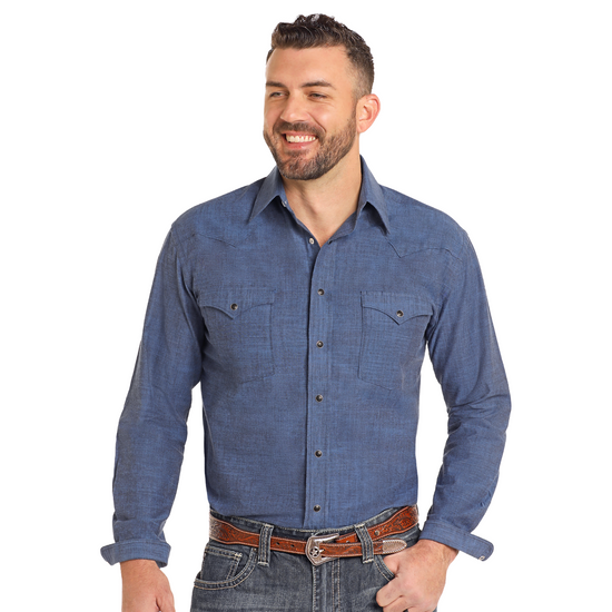 Panhandle Men's Brushed Slub Solid Navy Snap Shirt RMN2S04587