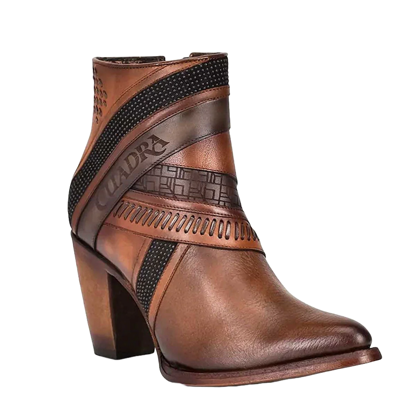 Cuadra Ladies Honey Laser & Woven Round Toe Brown Booties CU619