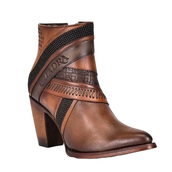 Cuadra Ladies Honey Laser & Woven Round Toe Brown Booties CU619