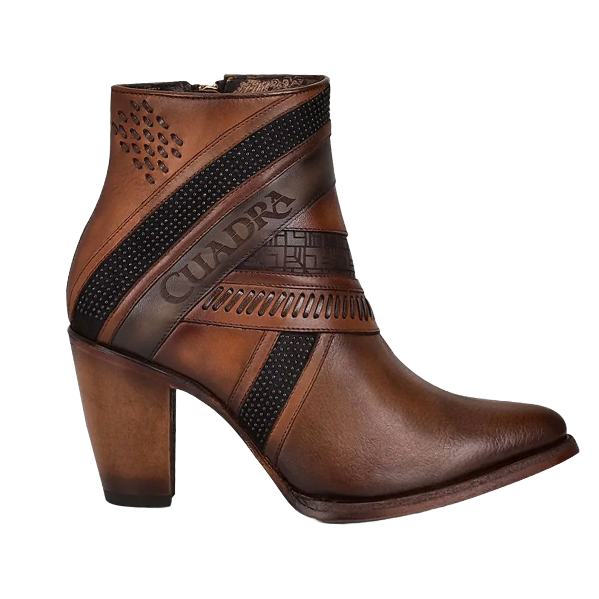 Cuadra Ladies Honey Laser & Woven Round Toe Brown Booties CU619