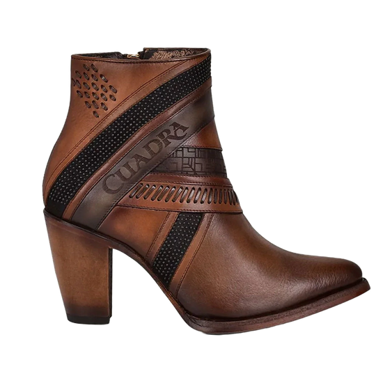 Cuadra Ladies Honey Laser & Woven Round Toe Brown Booties CU619