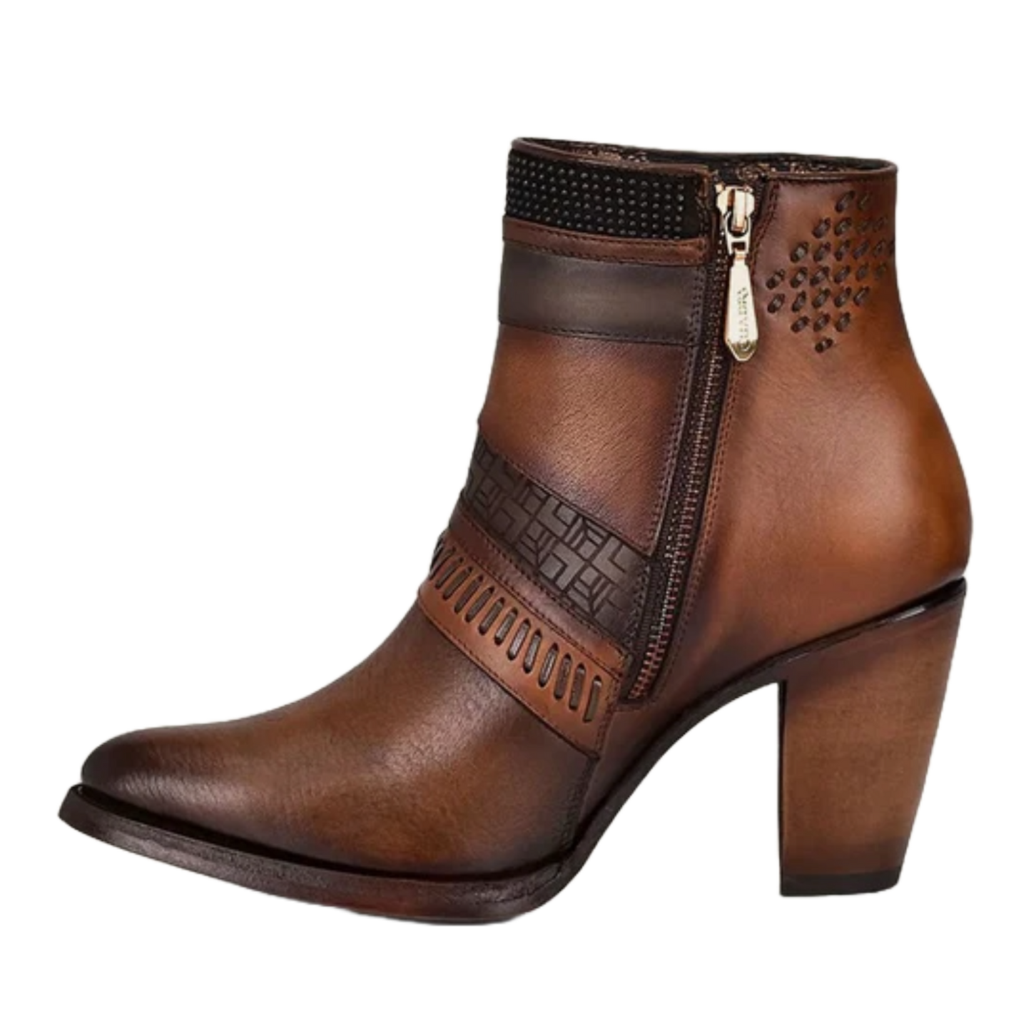 Cuadra Ladies Honey Laser & Woven Round Toe Brown Booties CU619