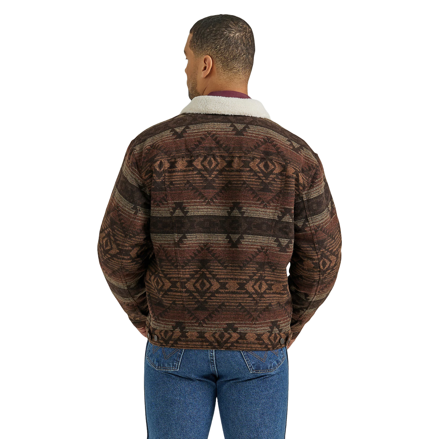 Wrangler Men's Jacquard Geometric Graphic Sherpa Brown Jacket 112352966