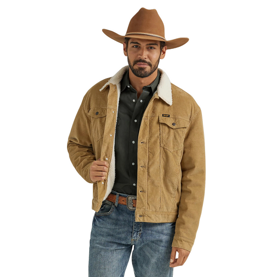 Wrangler Men's Cowboy Cut Sherpa Lined Corduroy Brown Jacket 112352872