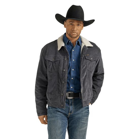 Wrangler Men's Cowboy Cut Sherpa Lined Grey Corduroy Jacket 112352865