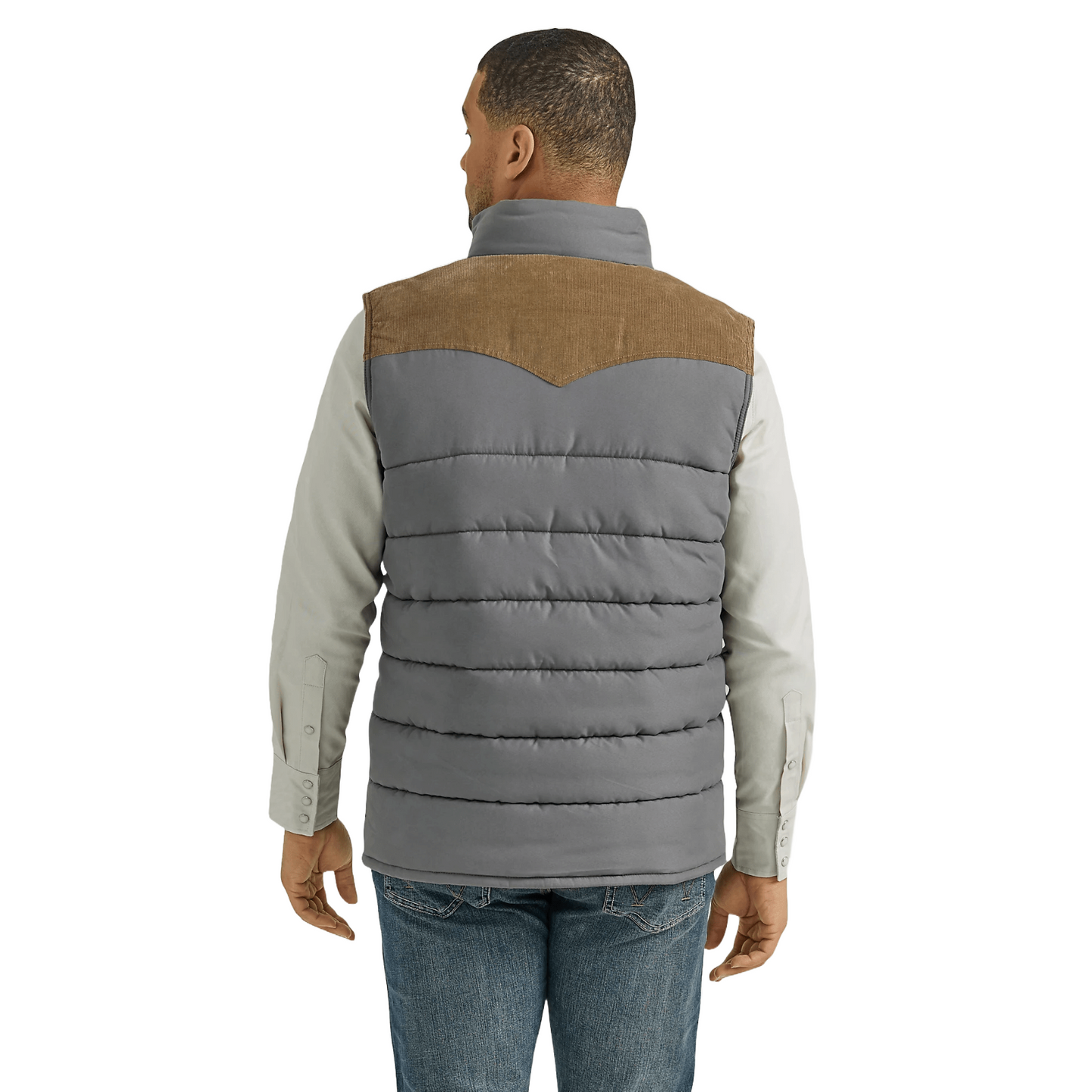 Wrangler Men's Corduroy Western Dark Grey Puffer Vest 112353406