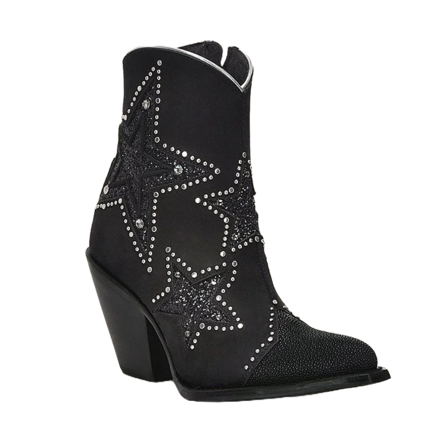 Cuadra Ladies Stingray Zipper & Studs Black Round Toe Booties CU760