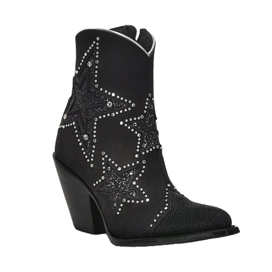 Cuadra Ladies Stingray Zipper & Studs Black Round Toe Booties CU760