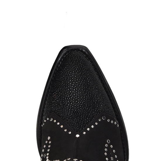 Cuadra Ladies Stingray Zipper & Studs Black Round Toe Booties CU760