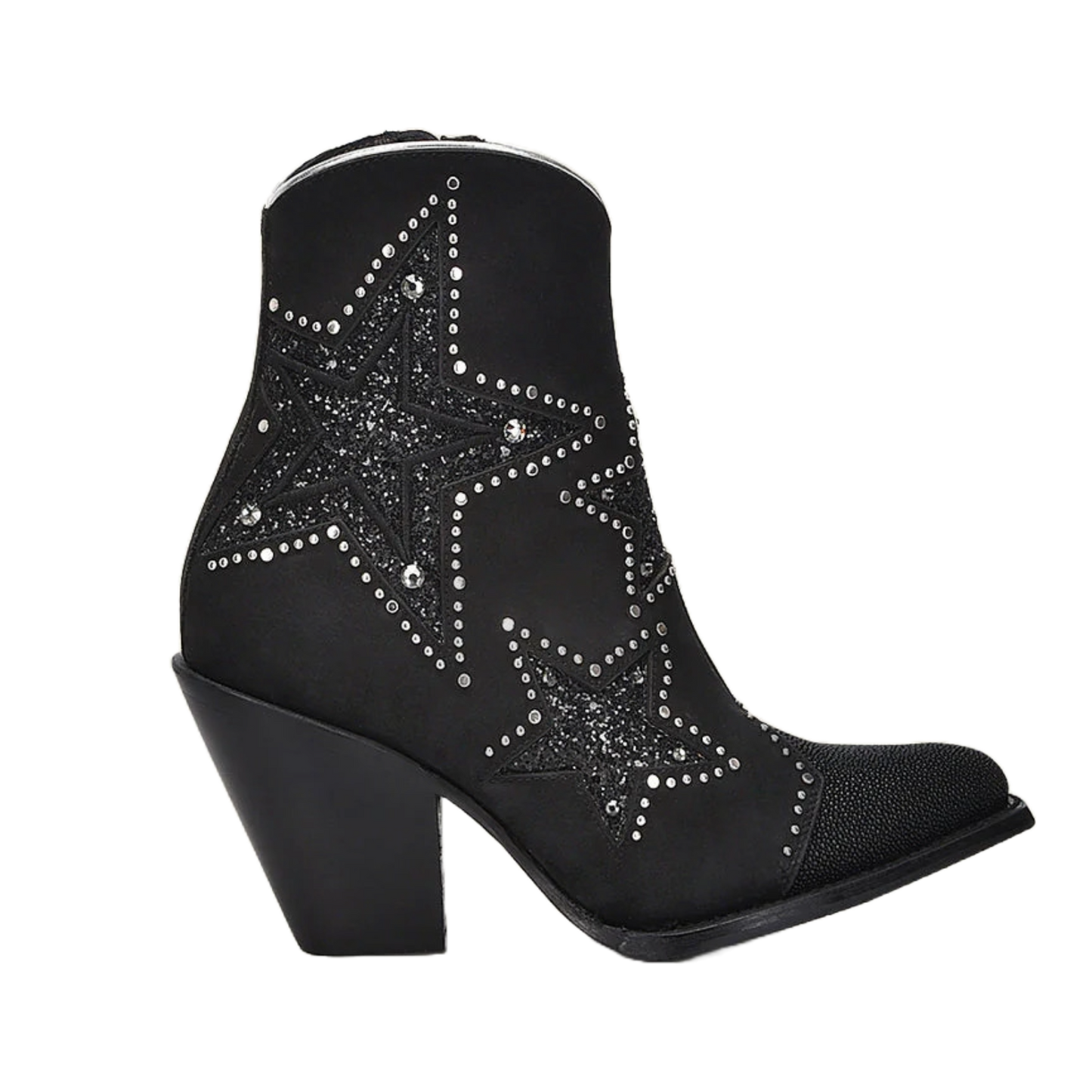 Cuadra Ladies Stingray Zipper & Studs Black Round Toe Booties CU760