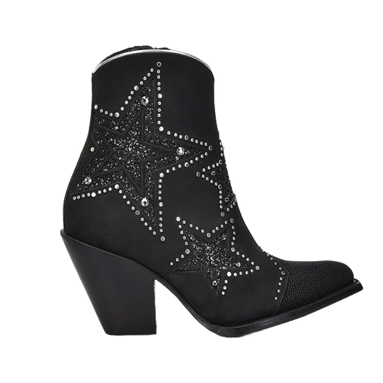 Cuadra Ladies Stingray Zipper & Studs Black Round Toe Booties CU760