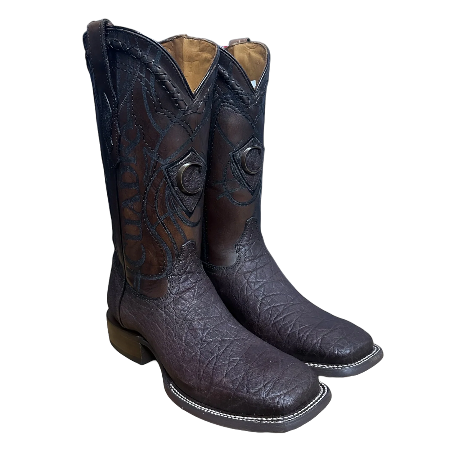 Cuadra Men's Elaphant Laser & Embroidery Brown Square Toe Boots CU848