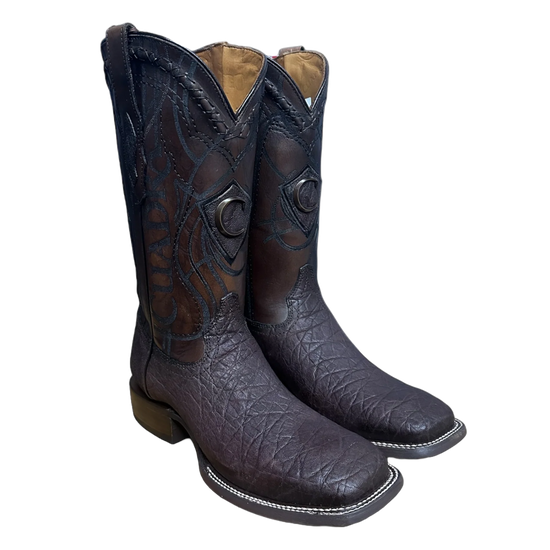 Cuadra Men's Elaphant Laser & Embroidery Brown Square Toe Boots CU848