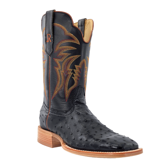 R.Watson Men's Full Quill Ostrich Leather Black Western Boot RW4507-2