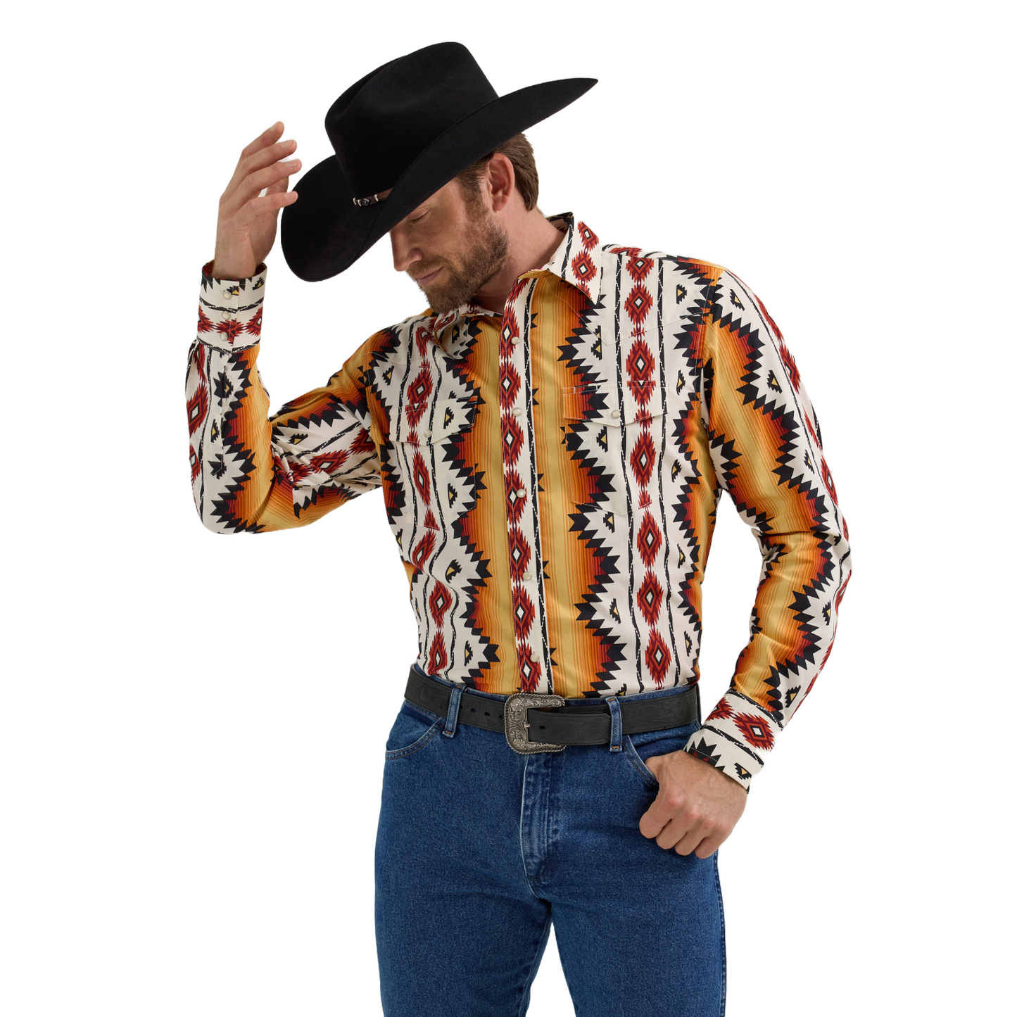 Wrangler Men's Checotah Aztec Orange & Black Western Shirt 112355378