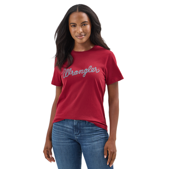 Wrangler Ladies Year-Round Logo Biking Red Graphic T-Shirt 112354373