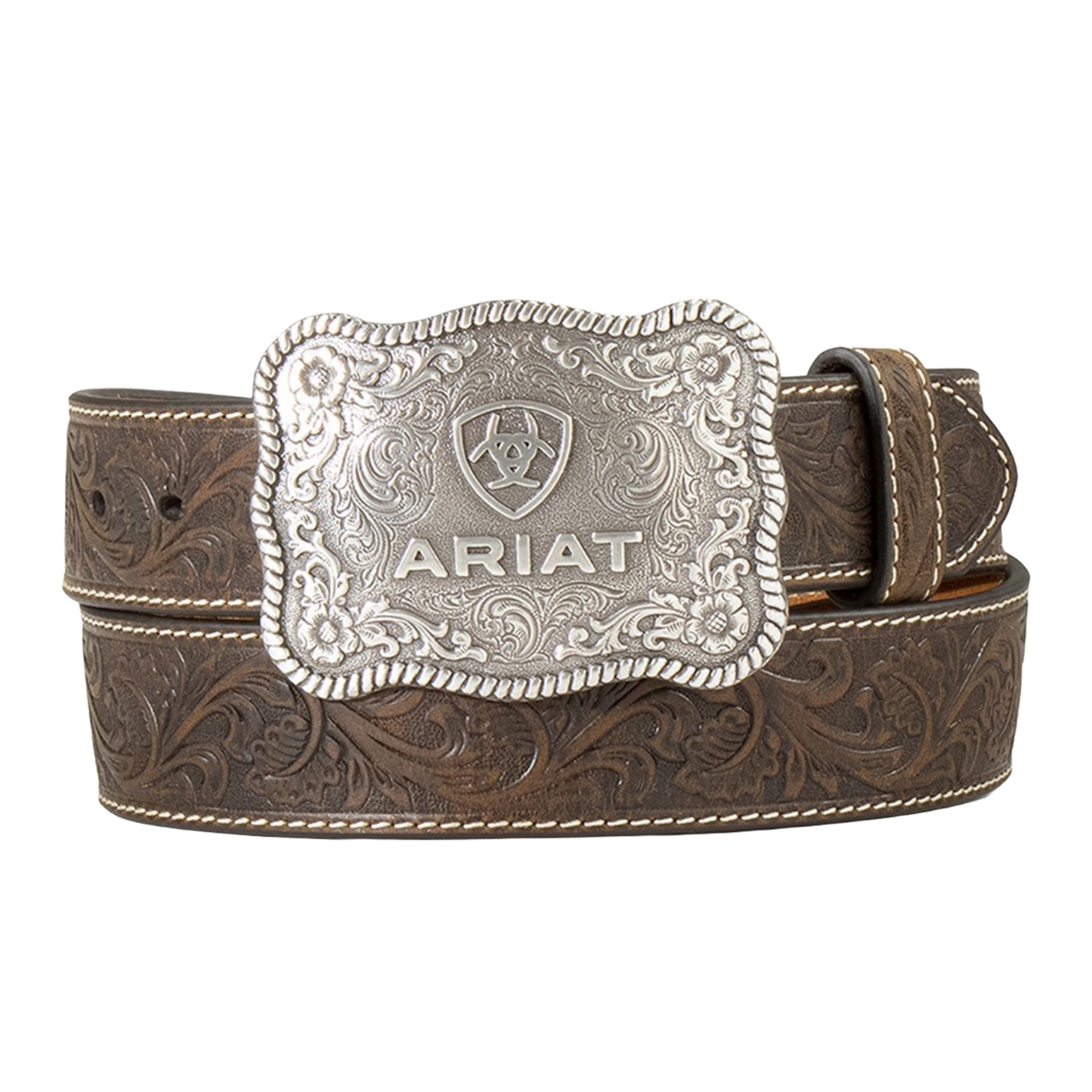 Ariat Mens Belt 1 1/2 Floral Embossed Aged Bark A1020444