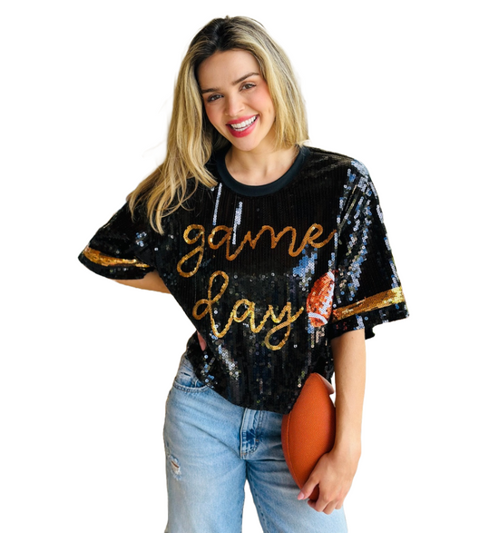 Simply Southern Ladies Sequined Game Day Black Shirt 0224-TOP-SQNLUXE-GAMEBLK