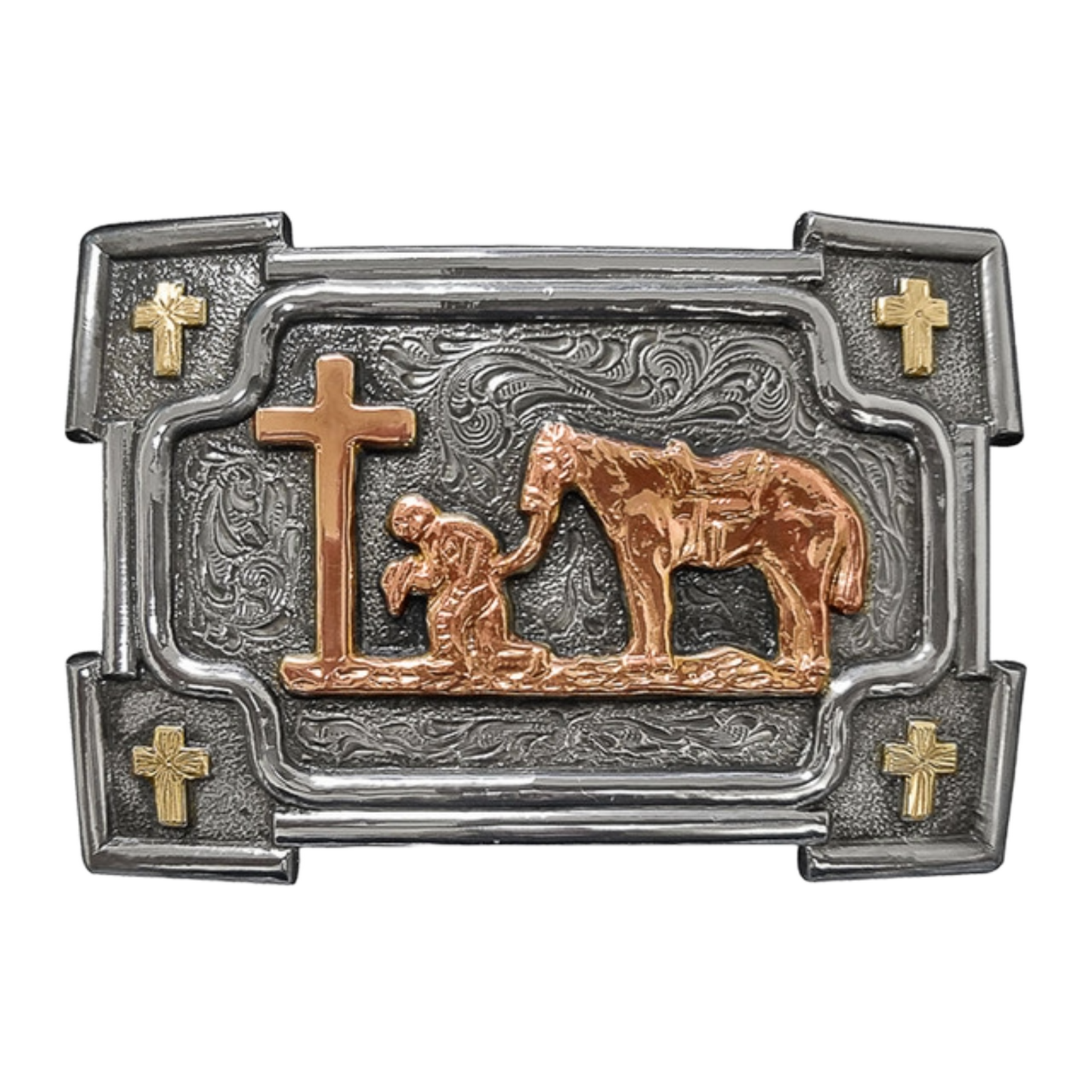 Crumrine Praying Cowboy Western Silver Belt Buckle C10103