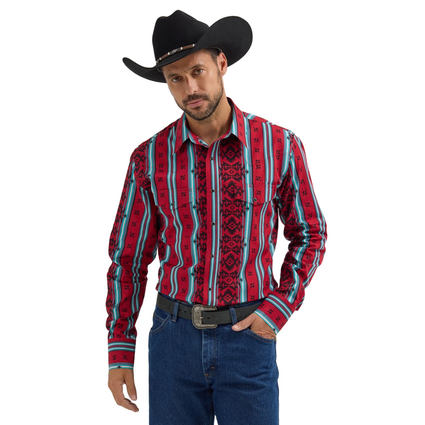 Wrangler Mens Checotah Aztec Red Western Shirt 112355376