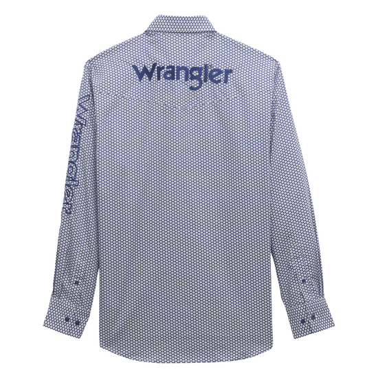 Wrangler Men's Western Logo Classic Fit Blue Button Down Shirt 112355382