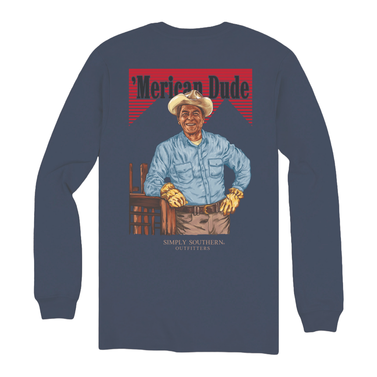 Simply Southern Men's 'Merican Dude Western Mirage Blue T-Shirt MN-LS-WESTERN-MIRAGE