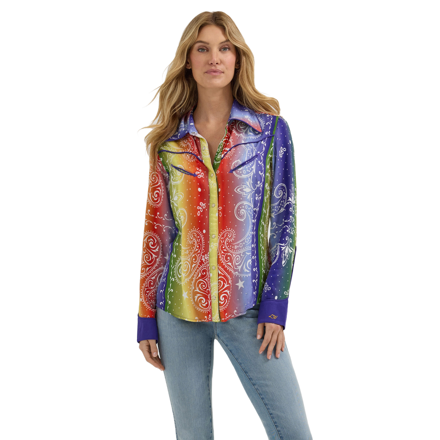 Wrangler Ladies Lainey Wilson Rainbow Bandana Snap Shirt 112360593