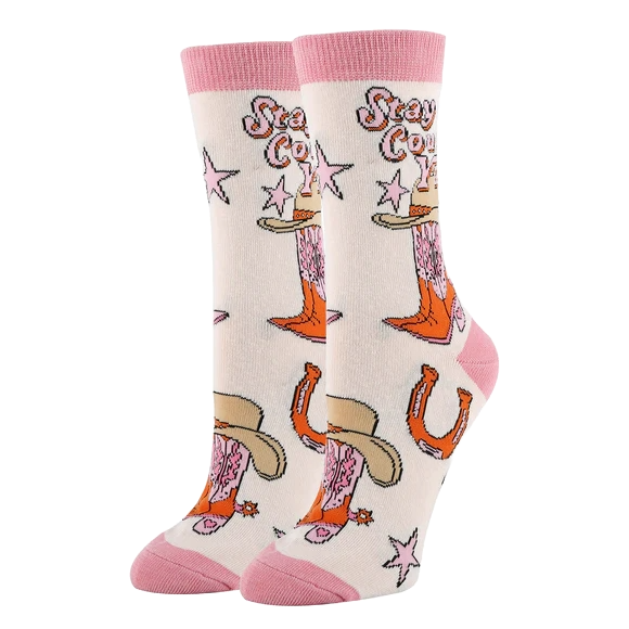 JY Designs Ladies Giddy Up Baby Pink Western Crew Sock WD23506C