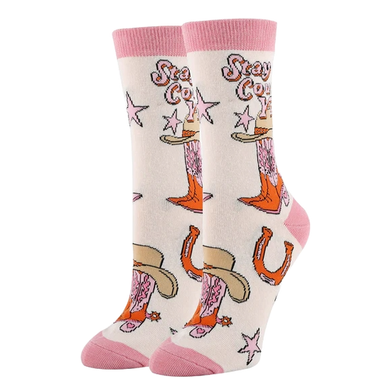 JY Designs Ladies Giddy Up Baby Pink Western Crew Sock WD23506C