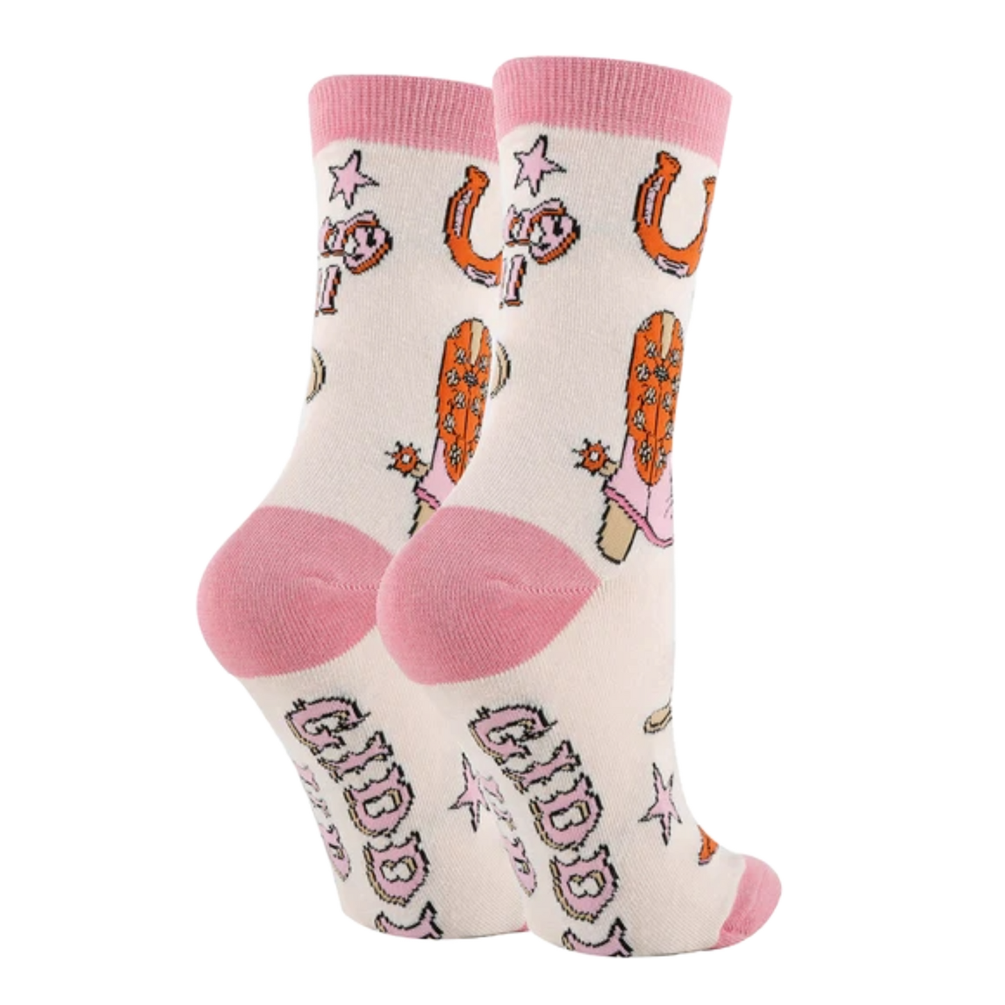 JY Designs Ladies Giddy Up Baby Pink Western Crew Sock WD23506C