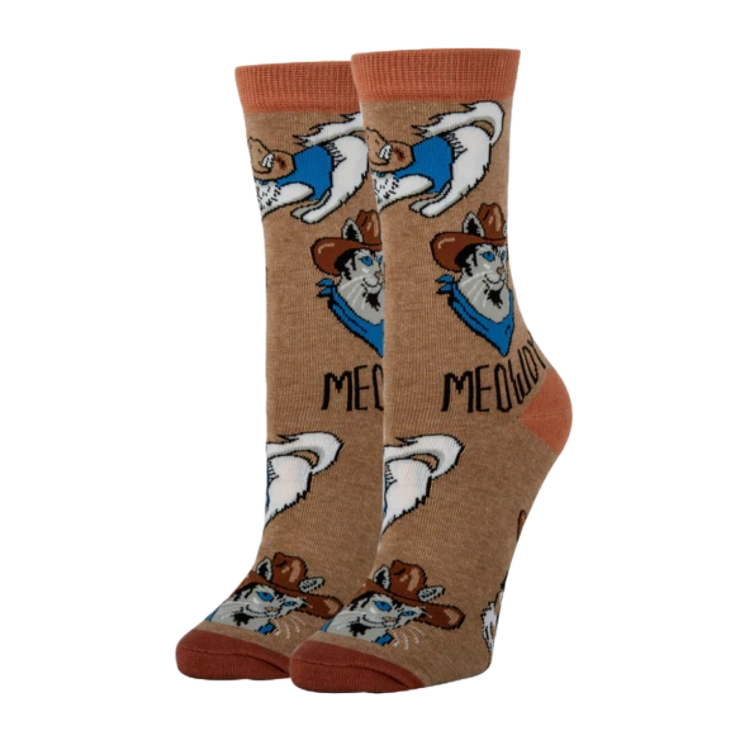 JY Designs Ladies Meowdy Brown Western Crew Sock WD24512C