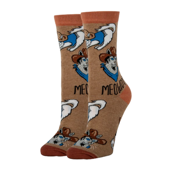 JY Designs Ladies Meowdy Brown Western Crew Sock WD24512C