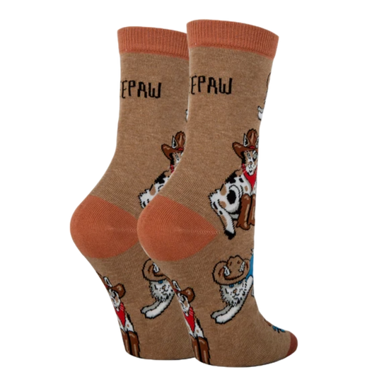 JY Designs Ladies Meowdy Brown Western Crew Sock WD24512C