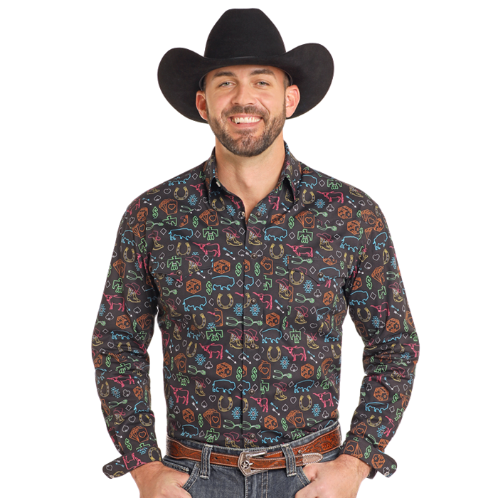 Panhandle Men's Neon Novelty Print Snap Shirt RMN2S03847