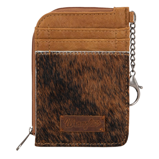 Wrangler Ladies Genuine Hair-On Cowhide Brown Mini Zip Card Case WG66-W005BR