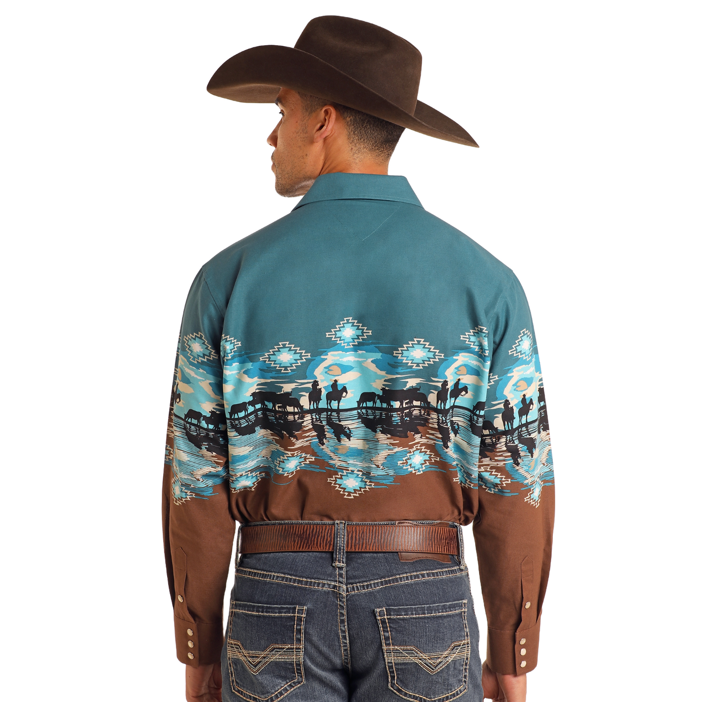 Panhandle Mens Cowboy Border Print Peacock Shirt SMN2S05596