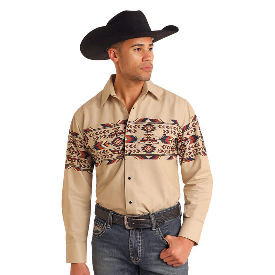 Panhandle Mens Thunderbird Border Print Shirt SMN2S05595