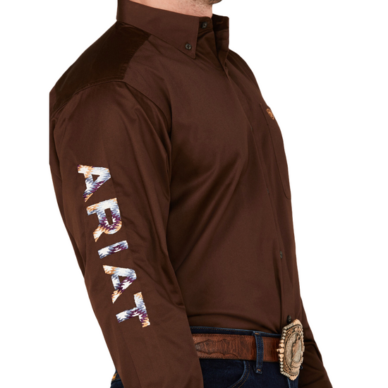 Ariat Men's Team Logo Graphic Brown & Blue Button Down Shirt 10058511