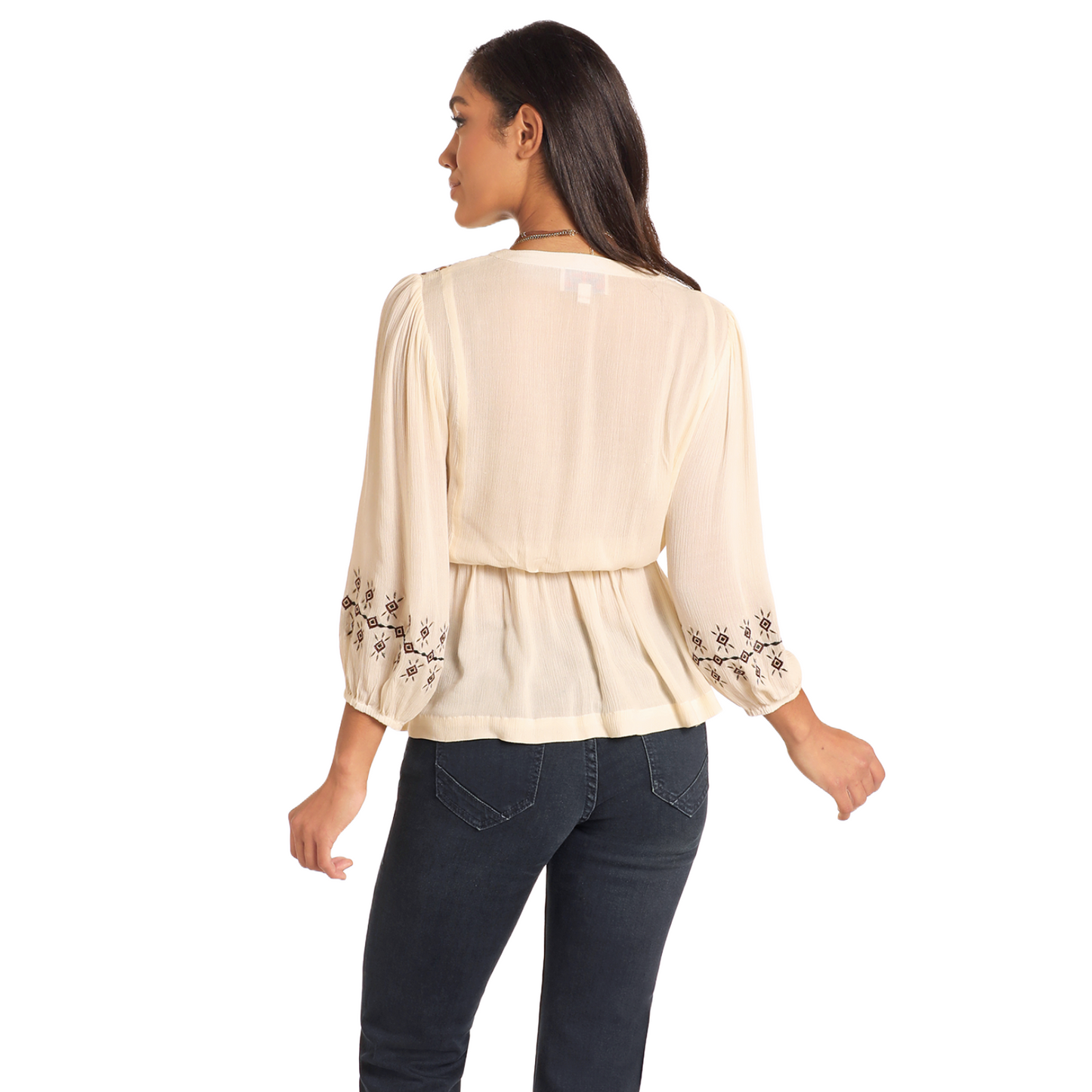 Rock&Roll Ladies Empire Waist Embroidered Cream Top LW52T04695