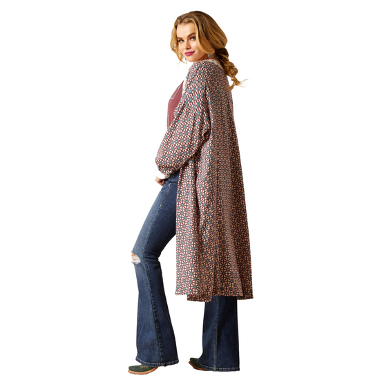 Ariat Ladies Mesquite Geometric Cream & Burgundy Kimono Duster 10046276