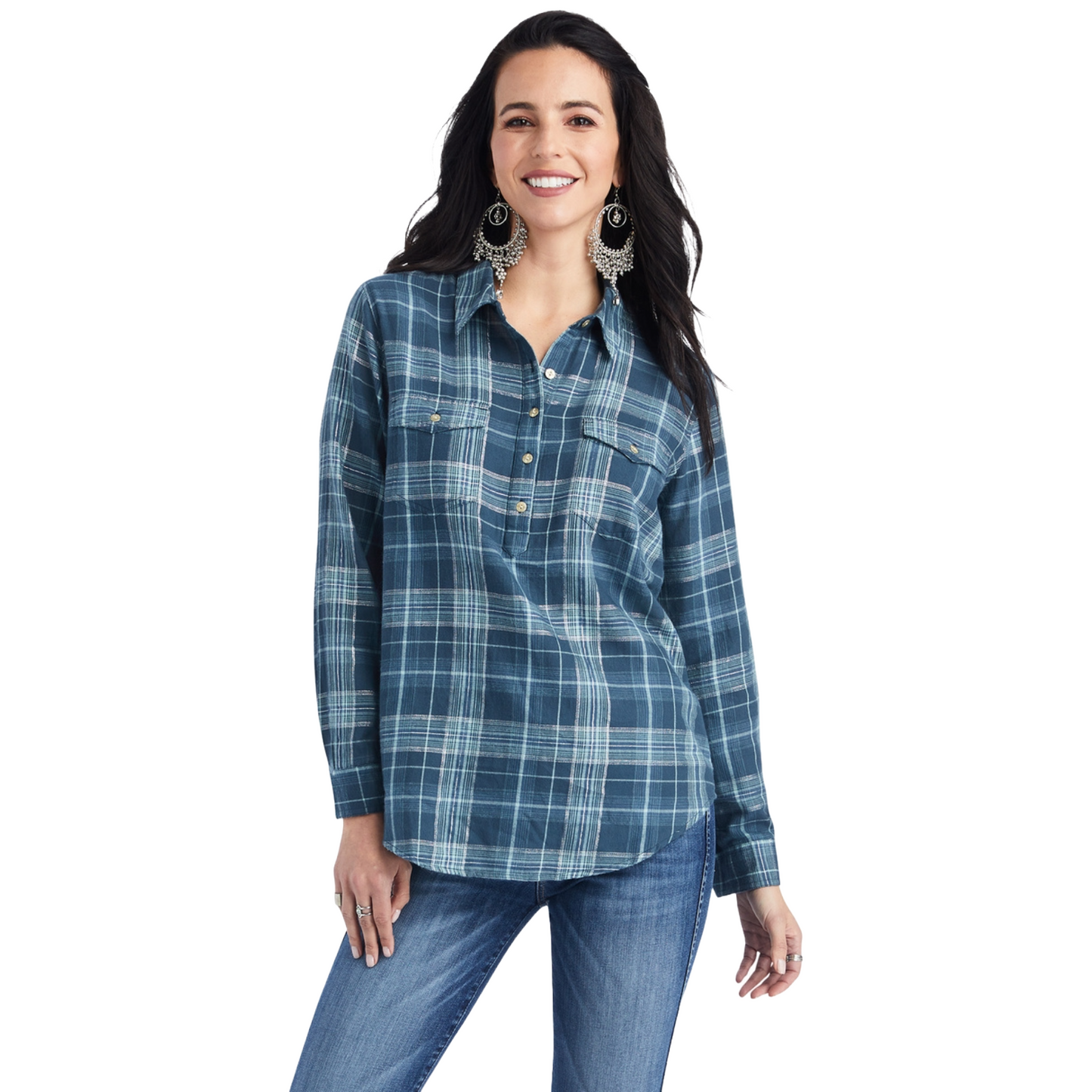 Ariat® Ladies R.E.A.L™ Billie Jean Lurex Plaid Popover Shirt 10042291