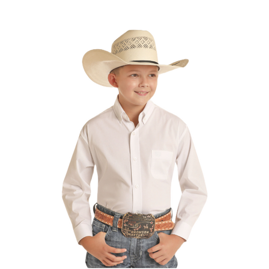 Panhandle Boy's Solid White Western Button Down Shirt PBB2S05431-15