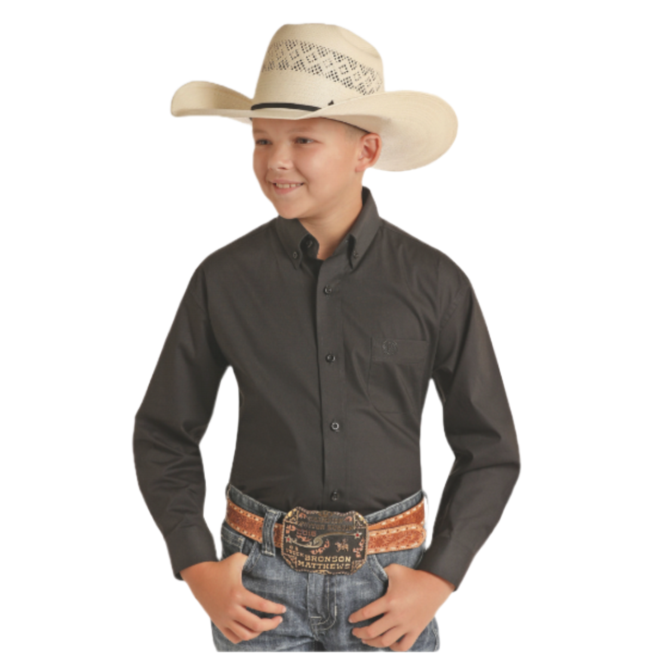 Panhandle Boy's Solid Black Western Button Down Shirt PBB2S05431-01