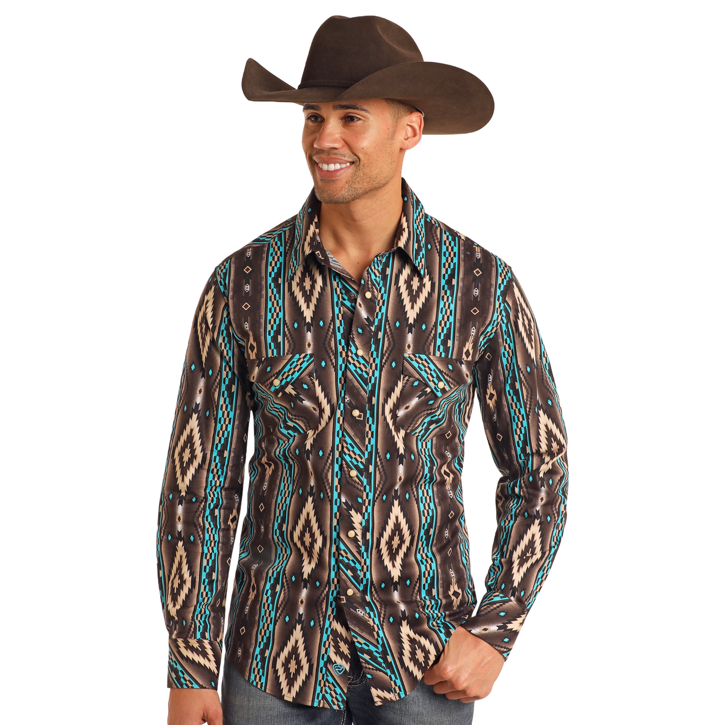 Panhandle Mens Peacock Southwestern Print Shirt BN2S05476