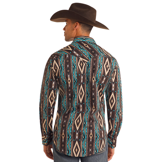 Panhandle Mens Peacock Southwestern Print Shirt BN2S05476